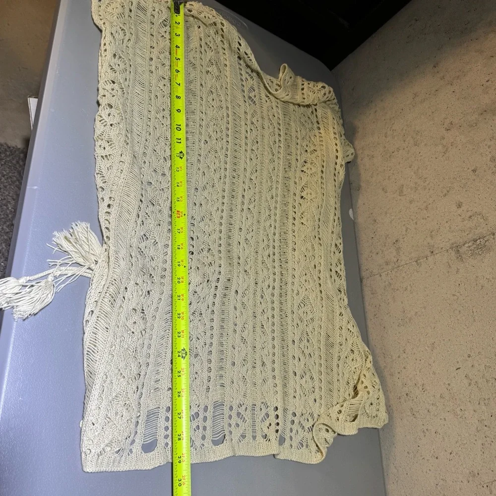 Boho Cream Open Knit Crochet Swim‎ Cover-Up Sheer Coastal Cowgirl Vacation